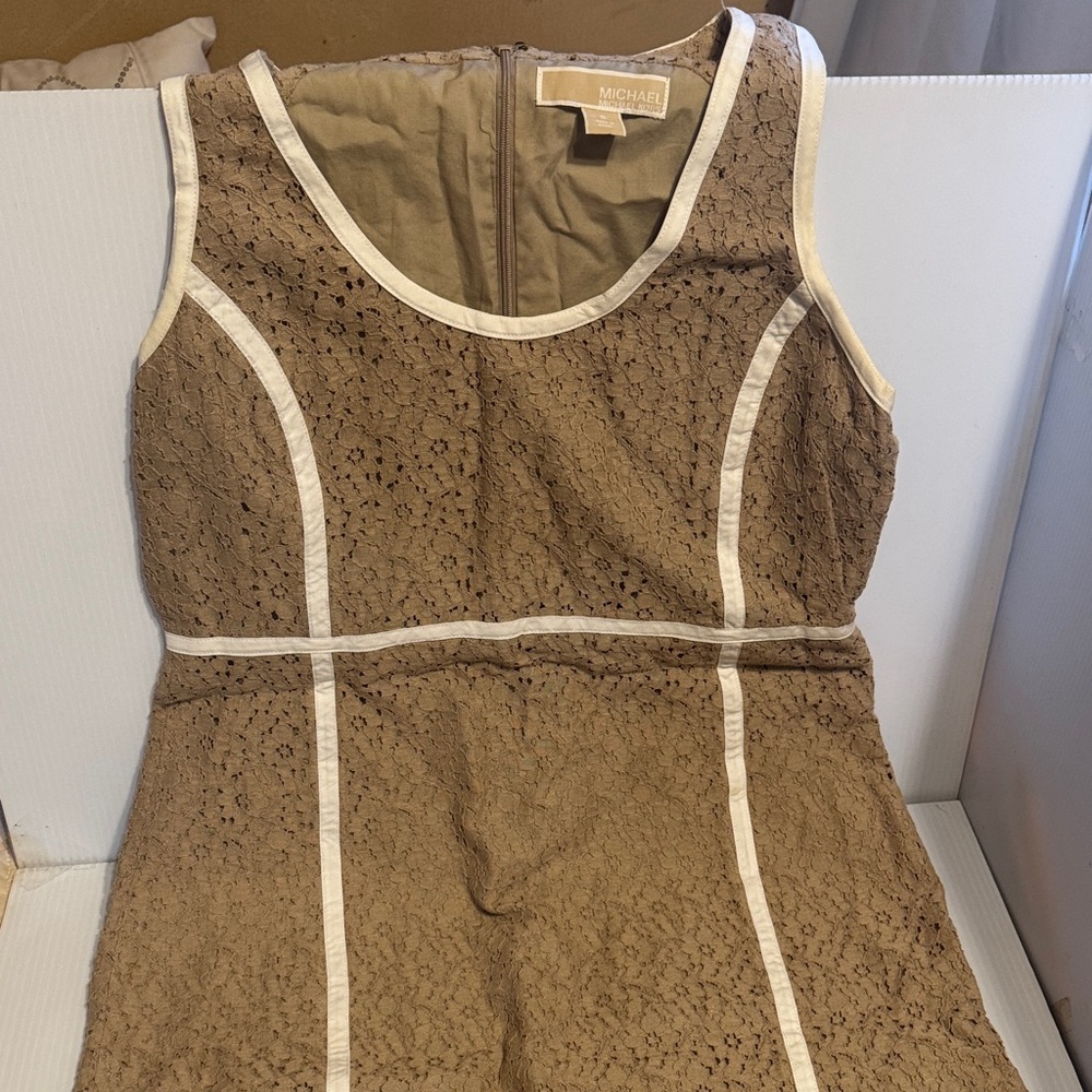 Michael Kors Tan Lace Dress with White Accents